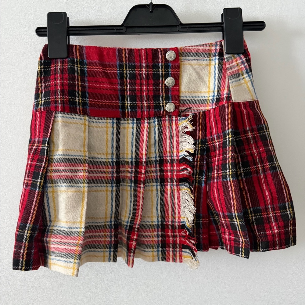 D&G Red and Cream Tartan Pleated Mini Skirt